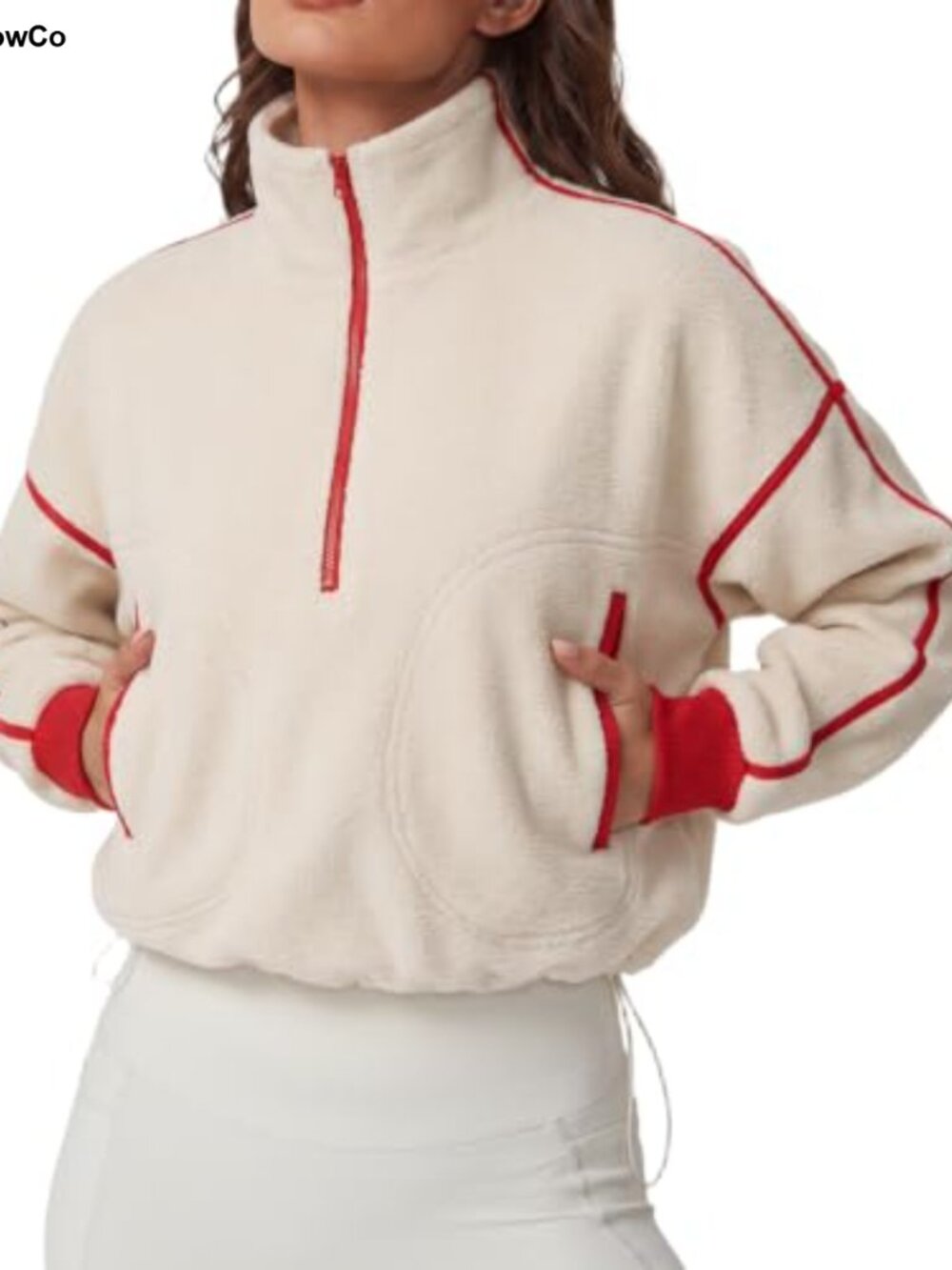 Women's Half Zip Fleece Pullover Sweatshirt Cropped Cozy Sherpa Winter Top
